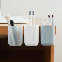 1pc Plastic Desk Edge Mounted Pen Holder For Office, Expandable Desktop Storage Organizer - White - View 3