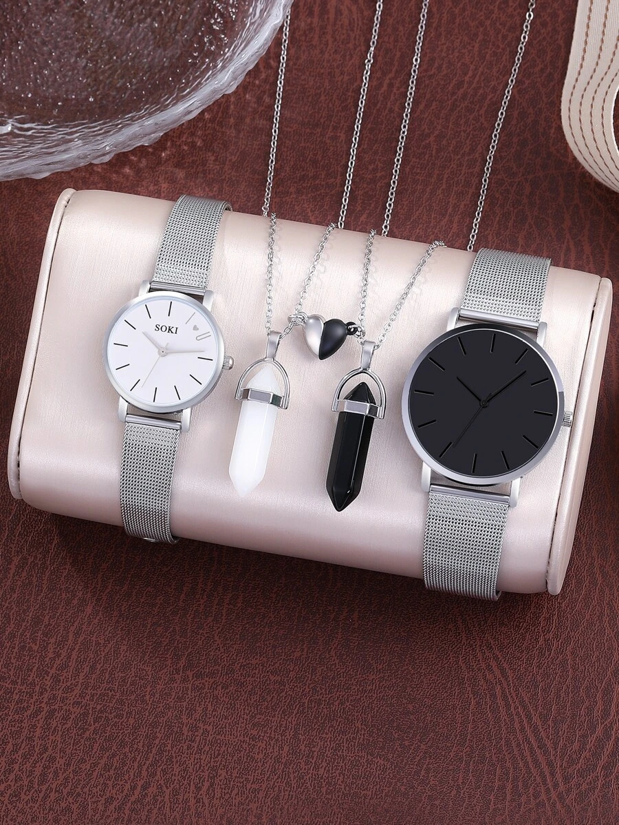 1 Set de Relojes de Pareja, Relojes de Cuarzo de Moda para Pareja y Collares con Colgante en Forma de Corazón Magnético, Perfectos para Uso Diario, Regalos de Cumpleaños, Fiestas, Reuniones Festivas y Como Regalo Ideal para Ti o Tus Amigos. Cajas no Incluidas