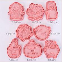8pcs/set Cartoon Halloween Biscuit Mold, Pumpkin Vampire Cookie Cutter Fondant Cake Baking Tools - Pink - View 4