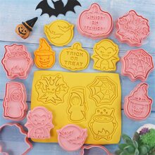 8pcs/set Cartoon Halloween Biscuit Mold, Pumpkin Vampire Cookie Cutter Fondant Cake Baking Tools - Pink - View 3