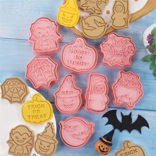 8pcs/set Cartoon Halloween Biscuit Mold, Pumpkin Vampire Cookie Cutter Fondant Cake Baking Tools - Pink - View 2