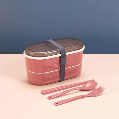 1pc日式创意双层便当盒适用于小学生和上班族，可微波炉加热，减肥餐盒带分隔板圣诞礼物