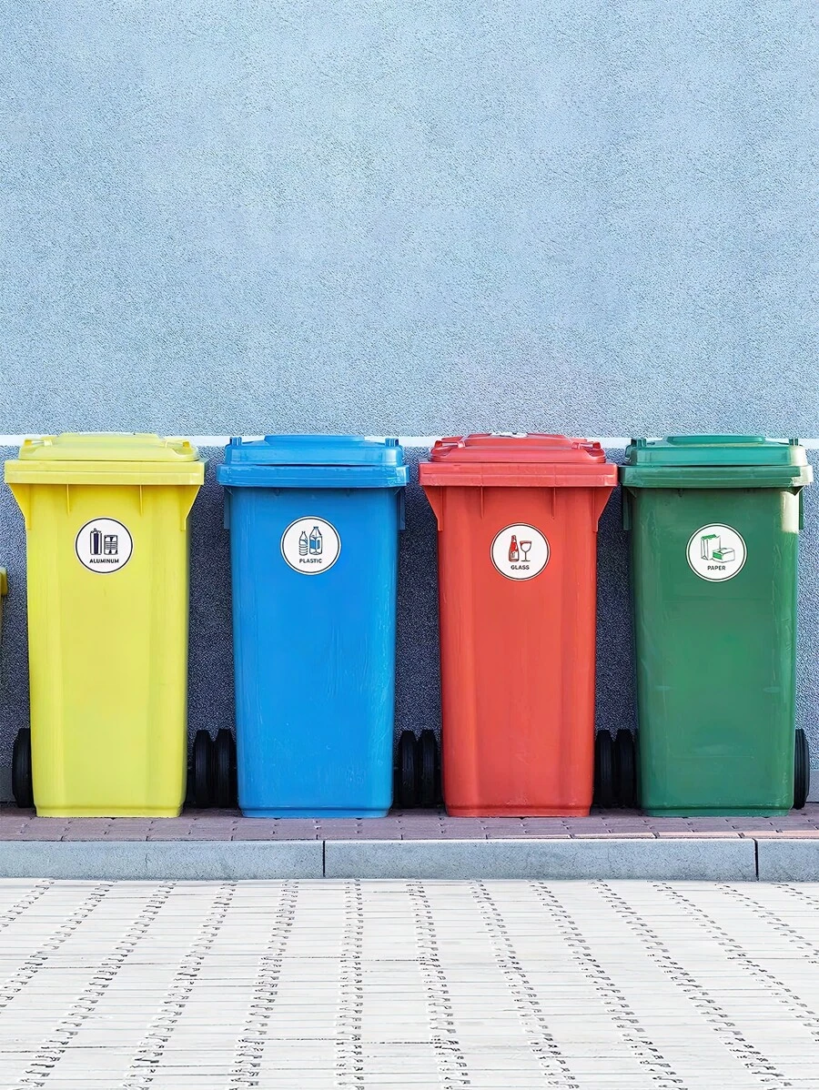 Set Of Four Recycling Sorting Stickers Pvc Self-Adhesive Garbage Sorting Stickers, Paper, Aluminum, Plastic, Glass Suitable For Garbage Cans And Bins - Multicolor - View 1