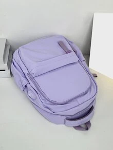 輕便兒童學校背包，設計可愛，適合小學生、國中生和高中生、青少年、男士和女士，非常適合旅行 - 紫色 - 查看 3