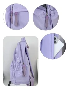 輕便兒童學校背包，設計可愛，適合小學生、國中生和高中生、青少年、男士和女士，非常適合旅行 - 紫色 - 查看 7