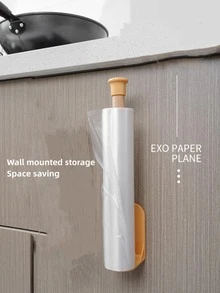 Chêne Bois Porte-Serviettes En Papier Avec En Plastique Croisé Organisateur , Support De Rangement Mural , Forage Étagère Pour Salle De Bain Et Cuisine , 1 pièce - Jaune citron - Voir 1