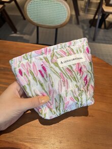 花卉旅行化妆包，1 件轻便多功能防水化妆品收纳包手提包沐浴淋浴钱包袋便携式化妆品刷收纳包带拉链封口，可装口红、刷子、护肤品、手机、硬币、小物品，适合家庭、旅行、度假和学校使用，化妆包化妆袋护肤包 - 彩色 - 查看 3