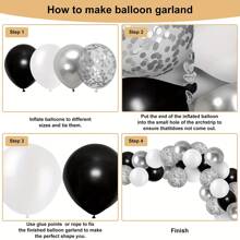 Bộ 120 bóng bay vòm đen trắng kèm hoa, bóng bay 12/10/5 inch mờ, bạc kim loại và bóng bay cao su nhiều màu lấp lánh, hoàn hảo cho đám cưới, trang trí tiệc sinh nhật, Giáng sinh - màu đen - Xem 2