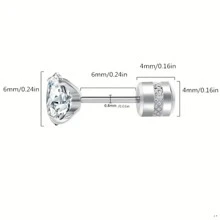 一雙時尚簡約的創意四爪鋯石耳環,鑽石圓形耳骨釘耳環,男女通用情侶飾品,適合日常聚會派對 - 銀色 - 查看 2