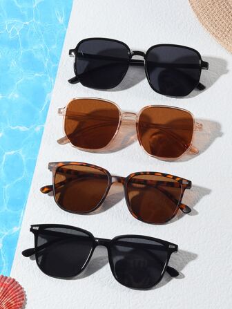 Juego de 4 gafas de sol cuadradas de moda con marco de PC para unisex, accesorios de playa para mujeres