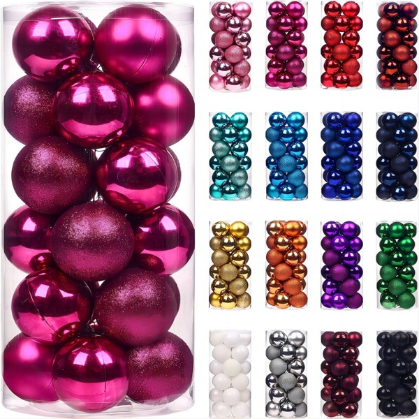 24pcs 3cm/4cm/6cm Christmas Tree Ball Ornaments - Anti-break Christmas Tree Hanging Balls For Festival, Wedding, Party Decoration