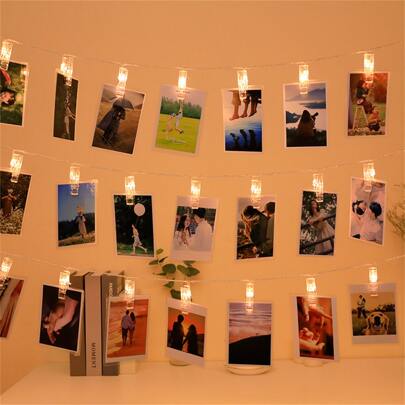 1 set de luz de cadena LED para fotos, luz de hadas con clip, con alimentación USB o de batería, para colgar fotos en la pared del dormitorio, decoración de paredes y fiestas de bodas/ cumpleaños/ Navidad, accesorios de vacaciones, suministros para fiestas de cumpleaños, regalos de cumpleaños y favores de fiesta