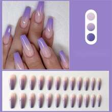 24 Cái/hộp Ballet Dần Dần Mặc Quan Tài Hình Ấn Vào Móng Tay Trong Và gradient Màu Tím, Có Thể Tháo Rời Full Cover Giả Móng Tay Tiếp Liệu - Màu tím  Violet - Xem 2