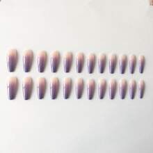 24 Cái/hộp Ballet Dần Dần Mặc Quan Tài Hình Ấn Vào Móng Tay Trong Và gradient Màu Tím, Có Thể Tháo Rời Full Cover Giả Móng Tay Tiếp Liệu - Màu tím  Violet - Xem 4