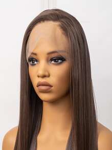 13*3 Brown Color 24 Inches Synthetic Lace Front Wig With High Temperature Fiber For Daily Wear, Straight Hair - Brown - View 4