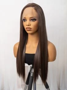 13*3 Brown Color 24 Inches Synthetic Lace Front Wig With High Temperature Fiber For Daily Wear, Straight Hair - Brown - View 2