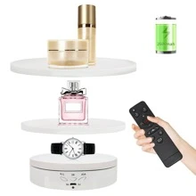 Remote Motorized Rotating Display Stand Turntable Motorized Lazy Susan with 5.74/7.08/8.66 inch Replacement Cover for Photography Products and Shows - White - View 1