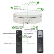 Remote Motorized Rotating Display Stand Turntable Motorized Lazy Susan with 5.74/7.08/8.66 inch Replacement Cover for Photography Products and Shows - White - View 5