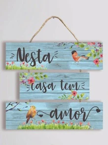 Placa Decorativa MDF com Corda 28x22,3cm - Azul - Visão 2