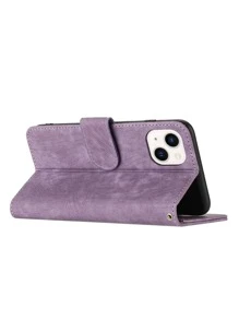 Magnetic Wallet Phone Case PU Compatible With iPhone15/15Plus/15Pro/15Promax - Mauve Purple - View 3