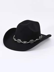 1pc Fashionable Black Western Cowboy Hat - Black - View 2