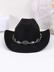 1pc Fashionable Black Western Cowboy Hat - Black - View 3
