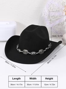 1pc Fashionable Black Western Cowboy Hat - Black - View 6