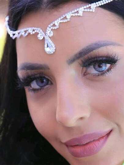 1件闪亮玻璃水钻水滴头链，适合女性，可作为礼物、准新娘、派对配饰等。