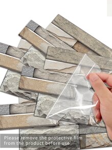 20 件 5.91*11.81 英寸自粘乙烯基古矩形岩纹墙砖贴纸哑光防水墙贴适用于浴室、厨房、客厅、卧室、家居装饰、翻新贴纸可剥离墙板、墙纸、壁纸、春季装饰物品让您的家焕然一新，拉玛装饰贴纸 - 卡其色 - 查看 5