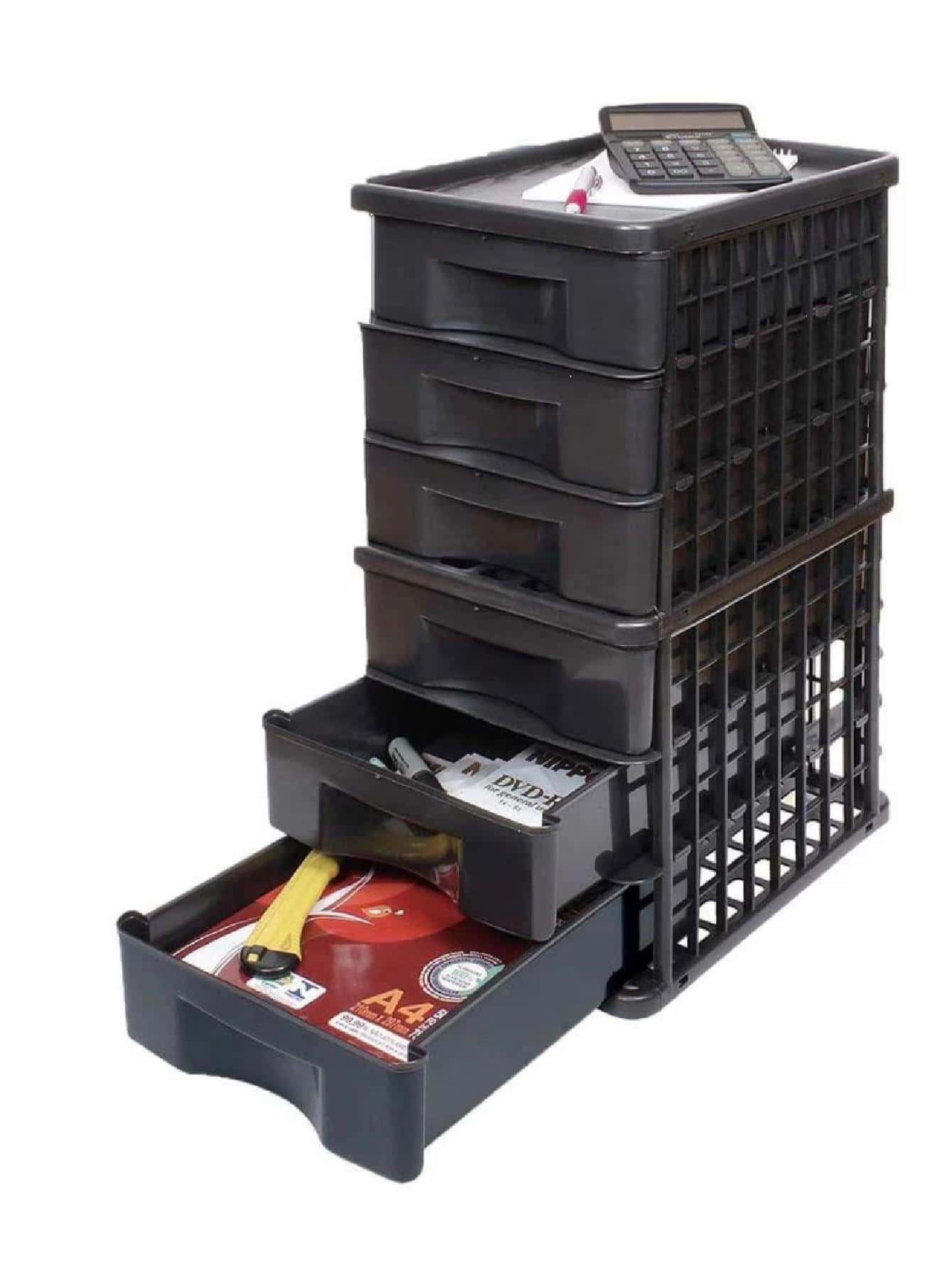 Gaveteiro Organizador de Chão 6 Gavetas Preto Design - Preto - Visão 1