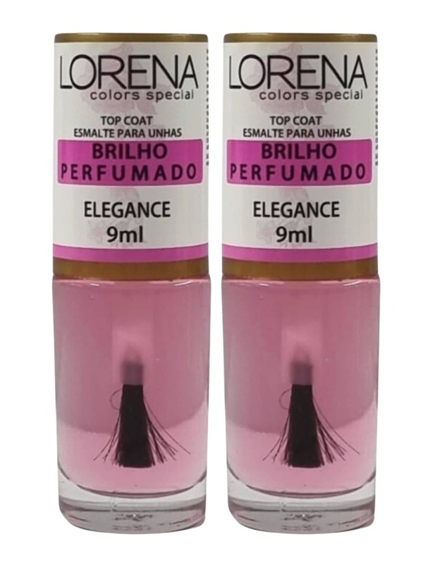 Kit 2 Bases Top Coat Elegance Brilho Perfumado p/ Unhas Lorena 9mL