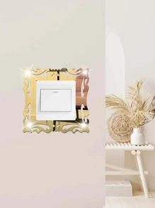 1pc Gold Patterned Border Switch Sticker With Mirrored Surface And Acrylic Material, Suitable For Light Switches In Living Room, Bedroom, Kitchen, Etc.,Stickers,Wall Decal,Vinly Decal For Home Decorations,Spring Decoration Items Refesh Your Home,Rama Decoration Stickers Gifts Birthday Graduation