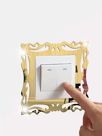 1 件金色图案边框开关贴纸，镜面亚克力材质，适用于客厅、卧室、厨房等处的灯开关，贴纸、墙贴花、乙烯基贴花，用于家居装饰，春季装饰品让您的家焕然一新，拉玛装饰贴纸礼物生日毕业镜子墙壁装饰房间装饰墙镜房间浴室装饰客厅装饰