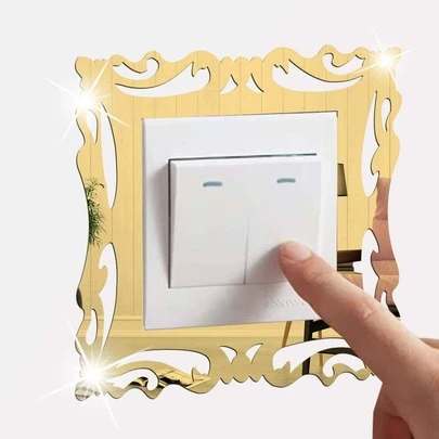 1pc Gold Patterned Border Switch Sticker With Mirrored Surface And Acrylic Material, Suitable For Light Switches In Living Room, Bedroom, Kitchen, Etc.,Stickers,Wall Decal, Vinyl Decal For Home Decorations,Spring Decoration Items Refresh Your Home,Rama Decoration Stickers Gifts Birthday Graduation Mirror Wall Wall Decor Room Decor Wall Mirror Mirror For Room Bathroom Decor Living Room Decor