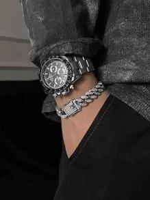 kuuioe 1pc European-American Hiphop Style Full Diamond Encrusted Chain Necklace/Hand Bracelet, 20-60CM - Silver - View 6
