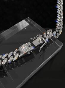 kuuioe 1pc European-American Hiphop Style Full Diamond Encrusted Chain Necklace/Hand Bracelet, 20-60CM - Silver - View 5