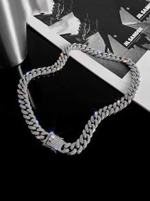 kuuioe 1pc European-American Hiphop Style Full Diamond Encrusted Chain Necklace/Hand Bracelet, 20-60CM - Silver - View 2