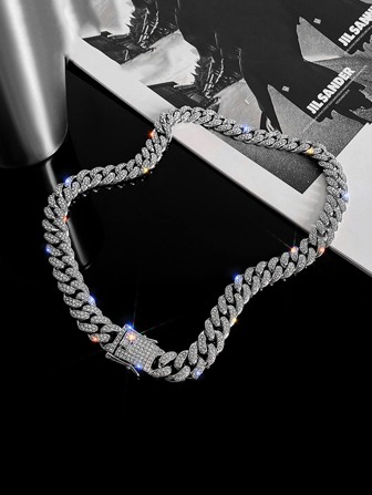 kuuioe 1pc European-American Hiphop Style Full Diamond Encrusted Chain Necklace/Hand Bracelet, 20-60CM