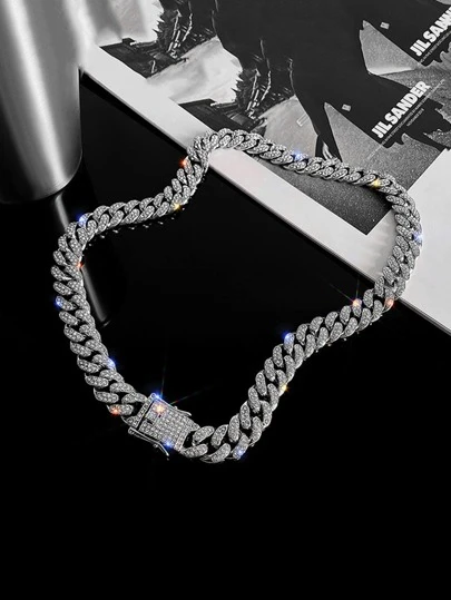 kuuioe 1pc European-American Hiphop Style Full Diamond Encrusted Chain Necklace/Hand Bracelet, 20-60CM