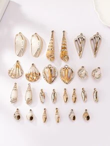 1包/6入組DIY首飾配件,復古貝殼設計帶金色&白色K貝殼細節吊墜,合適的適用於耳環,鑰匙圈製作 - 彩色 - 查看 4