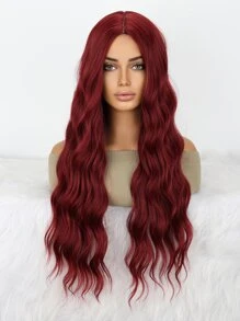 26inch Long Wavy Synthetic Machine Made Wig - Burgundy - View 3