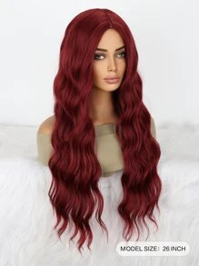 26inch Long Wavy Synthetic Machine Made Wig - Burgundy - View 2