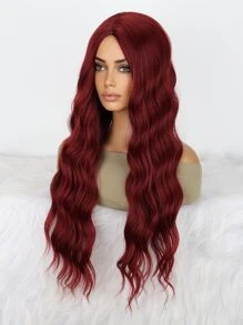 26inch Long Wavy Synthetic Machine Made Wig - Burgundy - View 4