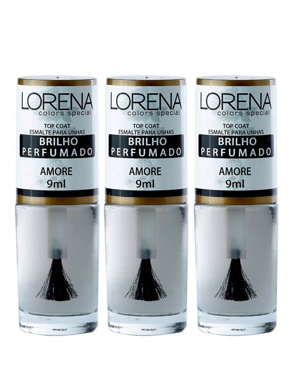 Kit 3 Bases Top Coat Amore Brilho Perfumado p/ Unhas Lorena 9mL