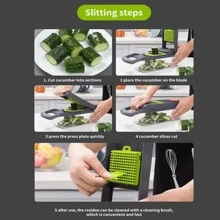 16 件/套,蔬菜切碎機,多功能水果切片機,手柄食物刨絲器,蔬菜切片機,帶容器切割機,帶多個可互換刀片的洋蔥切碎機,家用土豆切絲機,廚房小工具,營地廚具,廚房用品 - 查看 7