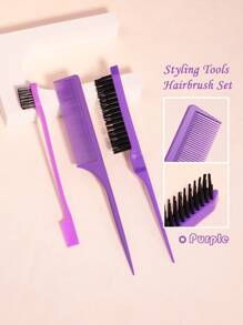 女士美发梳套装，3件套，包括定型梳、蓬松梳和尖尾梳，适合夜间美发，包含梳子、解结梳、球形梳、迷你美发梳套装、木梳、发梳、梳子、理发师、美发工具、美发产品、背梳、护发、发梳、背梳、造型梳、卷发梳、定型梳、梳子、梳发、美发梳套装、梳发、卷发梳、解结梳、女士发梳、头发、旅行、美发产品、美发工具、美发用品、理发师、理发师配件、理发店、美发设备 - 紫色 - 查看 1