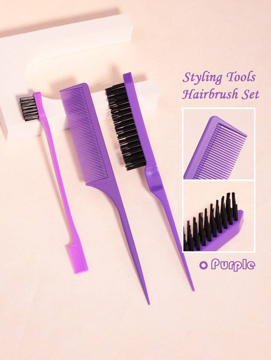 女士美发梳套装，3件套，包括定型梳、蓬松梳和尖尾梳，适合夜间美发，包含梳子、解结梳、球形梳、迷你美发梳套装、木梳、发梳、梳子、理发师、美发工具、美发产品、背梳、护发、发梳、背梳、造型梳、卷发梳、定型梳、梳子、梳发、美发梳套装、梳发、卷发梳、解结梳、女士发梳、头发、旅行、美发产品、美发工具、美发用品、理发师、理发师配件、理发店、美发设备 - 紫色 - 查看 1