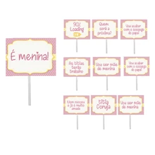 20 Plaquinhas Chá de Bebe Menina H - Frases Divertidas! - Rosa Bebê - Visão 1