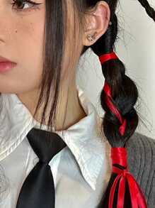 2 件女式双面涤纶发带，带性感编织丝带、蝴蝶结头带、彩带和双马尾辫绳，用于红色、白色和粉色万圣节女巫发饰、粉色配饰