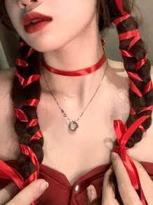 2 件女式双面涤纶发带，带性感编织丝带、蝴蝶结头带、彩带和双马尾辫绳，用于红色、白色和粉色万圣节女巫发饰、粉色配饰